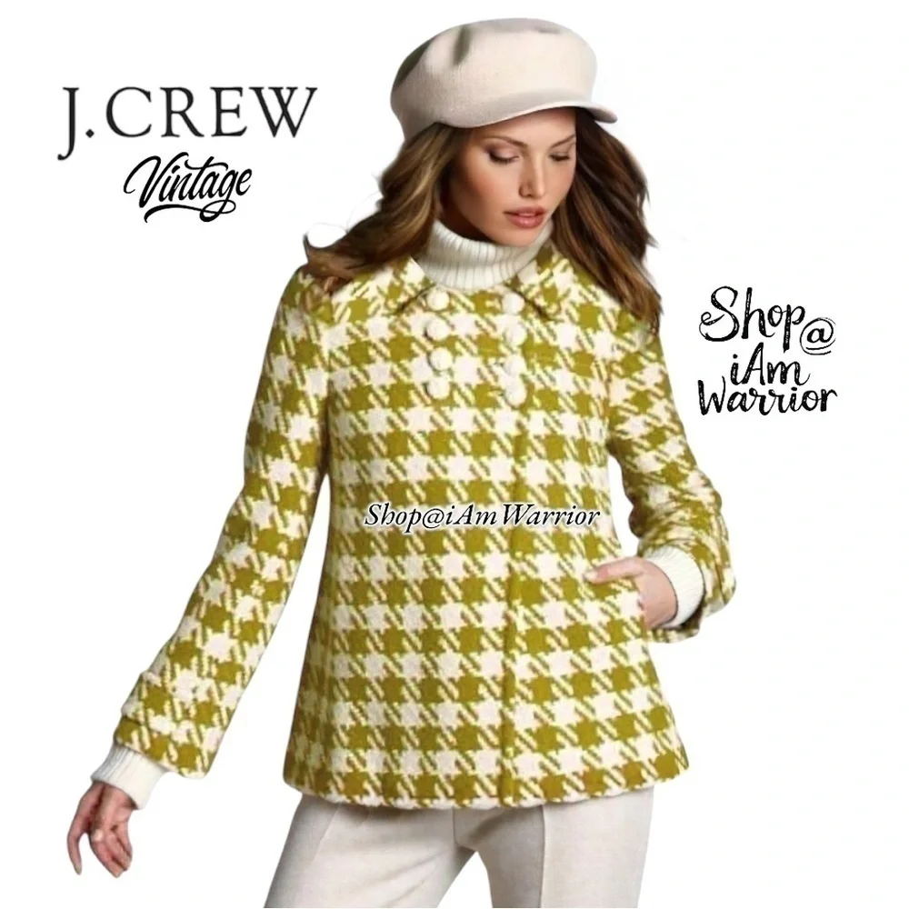 J.Crew rare vintage apple green houndstooth peacoat *shop@iamwarrior - Picture 2 of 10